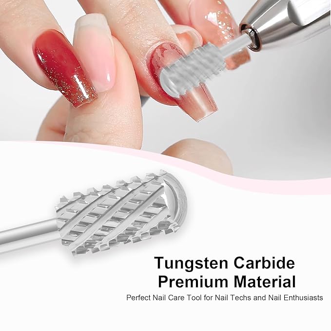 3/32" Large Barrel Smooth Round Top Tungsten Carbide Nail Drill Bit Safety Bit for Gel & Acrylic Removal, 2-Way Rotating Efile Tip, Salon Electric File Accessory (4XC Grit, Silver)