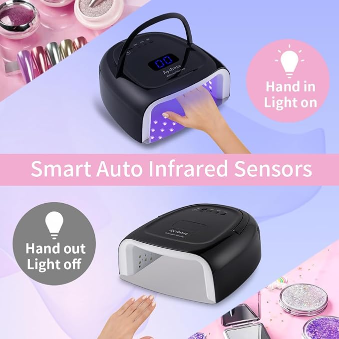 Rechargeable LED Gel Nail Lamp, 60W Cordless UV Led Nail Light with Lifting Handle Touch Sensor LCD Screen (Black)