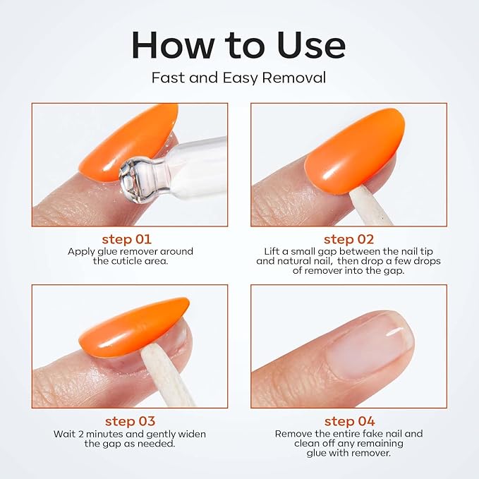 Modelones 50 ML Nail Glue Remover for Press On Nails, Upgrade Clear Stick On Nails Remover for Acrylic Tips, Nail Polish Remover with Wood Stick