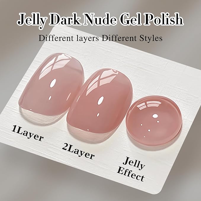 Double Rhythm Gel Polish 15ML Jelly Sheer Pastel Light Milky Color Pearl White Bottle 1 PC 0.5 OZ Full Size Nail Art Salon at Home (Dark Nude-D1493)