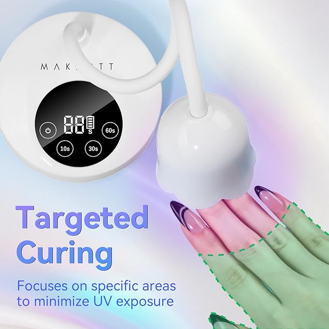 Makartt Mini UV Light for Gel Nails Polish Luminoza 30W Rechargeable LED Nail Dryer Lamp with 4 Timers & Auto Sensor, Fast Curing Goosenecks Lamp for Home DIY Manicure, Black & White