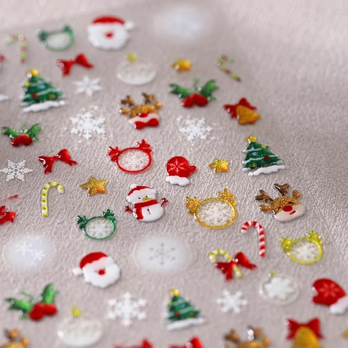 Christmas Nail Sticker 5D Embossed Santa Snowman Reindeer Xmas Tree Nail Art Sticker Self Adhesive Nail Decals Snowflake Nail Art Decals for Women Girls Winter Holiday Manicure DIY Nails Supplies