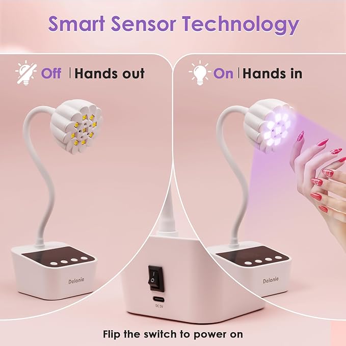 Delanie UV LED Nail Lamp Flash Cure Light - Rechargeable Cordless Gooseneck Nail Curing Light for Gel Polish Glue Extension, White