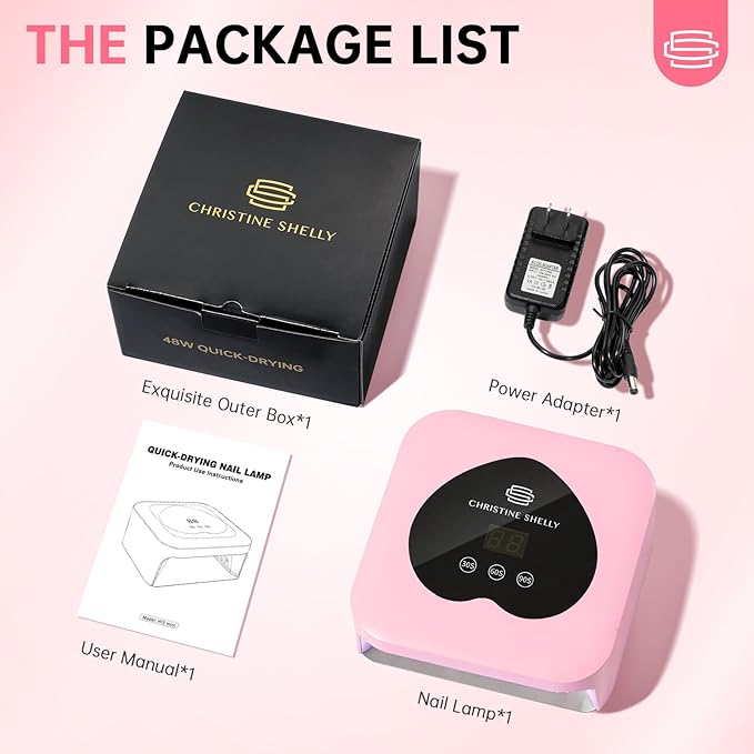 UV Nail Lamp, CHRISTINE SHELLY UV Light for Gel Nails, 48W Plug-in Mini Nail Lamp Nail Dryer with Touch Control Auto Sensor and 3 Timer Settings Nail Light Curing Lamp, Home Salon Nail Art Tools,Pink