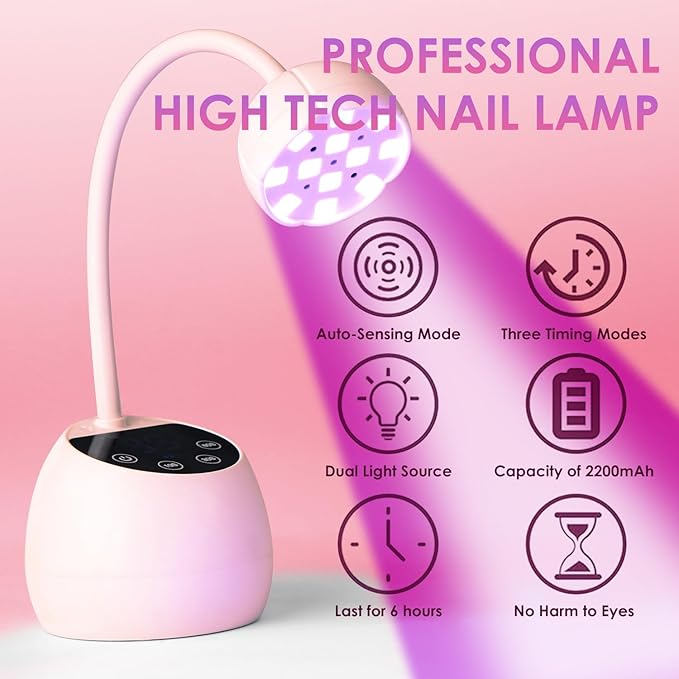 UV Nail Lamp for Gel Nails, 36W UV Nail Light Gooseneck Rechargeable with 4 Time Setting & Smart Auto Sensor for Nail Salon Home Use Lamp,Pink
