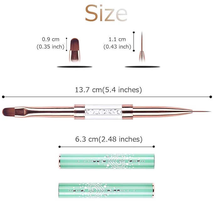 1Pcs Dual-ended Nail Design Brushes Rhinestone Handle Nail Art Liner Brush UV Gel Nail Polish Brush Professional Nail Art Tools Green