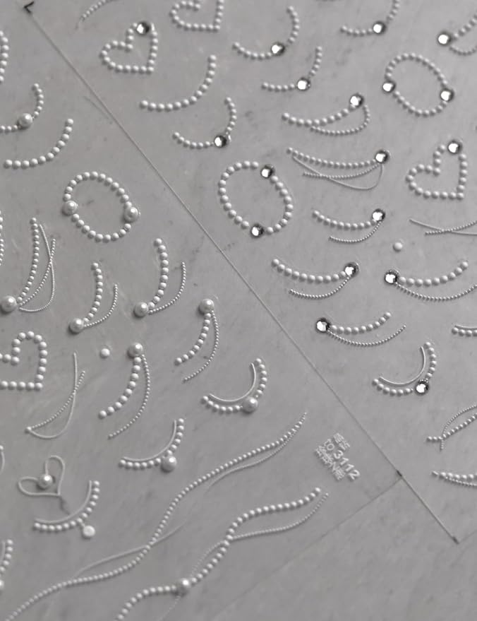Rhinestones Pearls Nail Stickers 5D Embossed – Premium Salon-Quality Nail Charm Accessories, Easy Application & Self-Adhesive Pearl Chains for DIY Manicure, Nail Art, Press on, Home or Salon Use