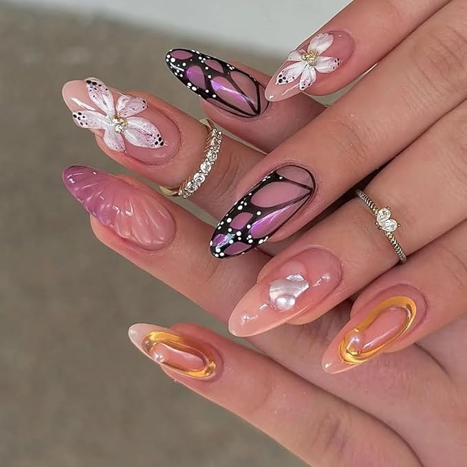 150PCS Flower Nail Charms, 3D Hawaii Hibiscus Floral Nail Rhinestones Spring Summer Nail Jewelry Tiny Flowers Acrylic Nail Design for Women Girls DIY Manicure Nail Decorations Accessories
