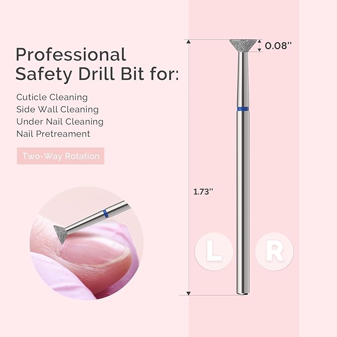 MelodySusie 5mm Inverted Tapered Cuticle Clean Nail Drill Bit 3/32'', Professional Safety Carbide Diamond Under Nail Cleaner for Cuticle Dead Skin Nail Prepare, Beginners Bits, Series Bit-S, Medium