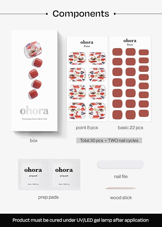 ohora Semi Cured Gel Pedicure Strips (P Vintage Wood) - Works with Any Pedi Lamps, Salon-Quality, Long Lasting, Easy to Apply & Remove - Includes 2 Prep Pads, Pedi File & Wooden Stick