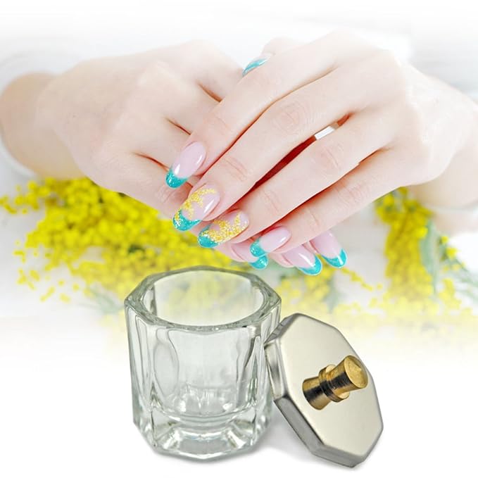 Glass Crystal Dappen Dish with Metal Lid Nail Art Acrylic Powder Nail Art Tools (size-2)