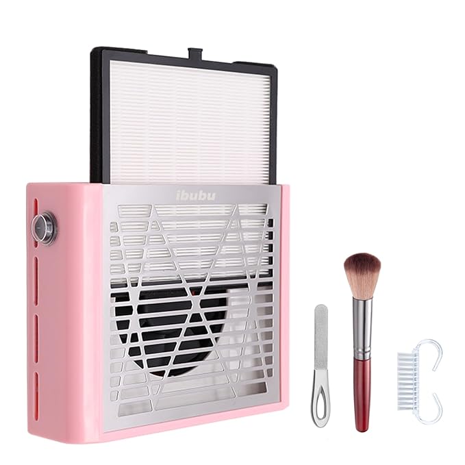 Nail Dust Collector Machine Electric Strong Suction Nail Dust Vacuum Cleaner Nail Salon Dust Extractor Acrylic Nail Powder Dust Collector Vacuum Fan with Multiple Tool Kits for Nails Pink