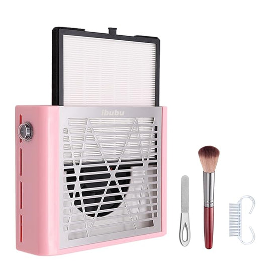Nail Dust Collector Machine Electric Strong Suction Nail Dust Vacuum Cleaner Nail Salon Dust Extractor Acrylic Nail Powder Dust Collector Vacuum Fan with Multiple Tool Kits for Nails Pink