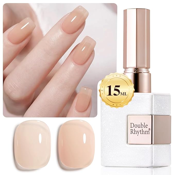 Double Rhythm Gel Polish 15ML Jelly Sheer Pastel Light Milky Color Pearl White Bottle 1 PC 0.5 OZ Full Size Nail Art Salon at Home (Nude-D1358)