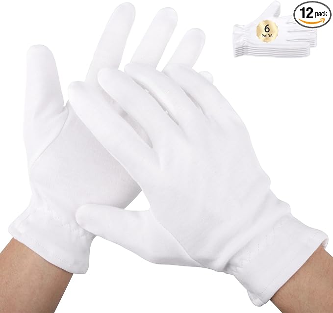 Segbeauty 12 Counts Moisturizing Hand Gloves with Elastic Band, Extra Large Lotion Gloves Overnight for Women, 6 Pairs Moisture Sleeping Gloves for Dry Hands, Thick Cotton Work Gloves for Art Handling