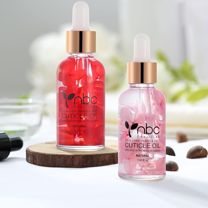 Nail Cuticle Oil, 2Pcs 30ml Rose & Strawberry Cuticle Oil Set Nail Growth Oil with Vitamin E, Jojoba Oil Natural Plant Based Cuticle Oil for Nails Smoothing, Nourishing, Moisturizing