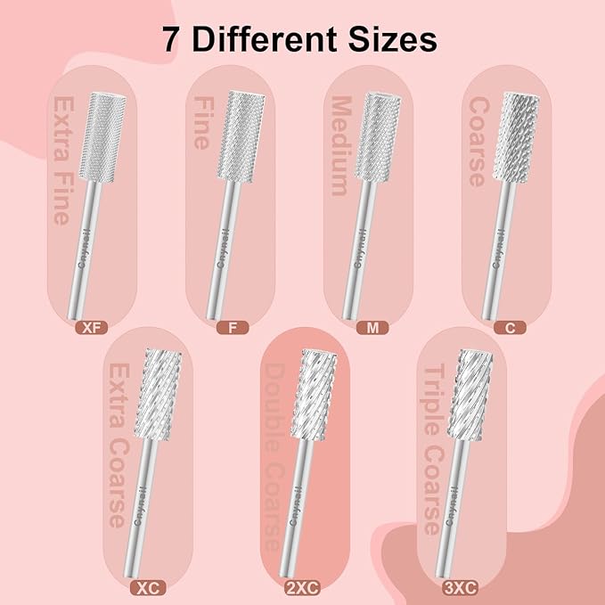 3/32" 5.35MM Small Barrel Flat Top Bit Tungsten Carbide Nail Drill Bit Safety Bit for Gel & Acrylic Removal, 2-Way Rotating Efile Tip, Salon Electric File Accessory (2XC Grit, Silver)