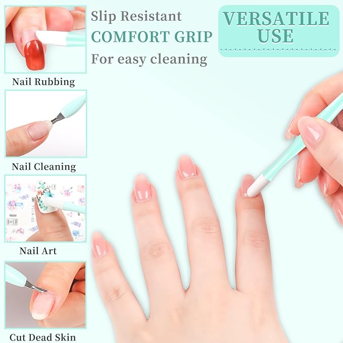50Pcs Nail Cuticle Trimmer Rubber Nail Cleaner, Plastic Handle Cuticle Knife, Double End Nail Dead Skin Fork Cuticle Pusher Bulk Nail Art Cuticle Remover Tools for Girls Women and Men-Green…