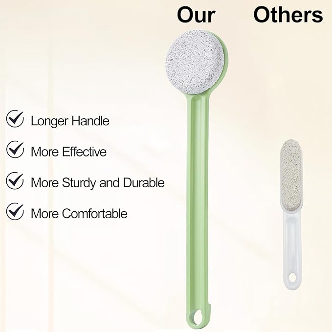 Pumice Stone for Feet with Long Handle 14", 3 Pcs Hard Skin Callus Remover, Scrubber and Exfoliator for Dead Dry Skin, Softer & Smoother Feet, Pedicure Tool (Straight) Green