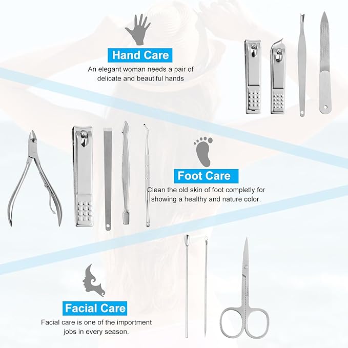 Nail Kit, Manicure Kit, Nail Care Kit for Men, Manicure Pedicure Set, Nail Clippers Toenail Clippers Kit, Professional Manicure Kit Pedicure Kit, Black Travel Case, Set of 12.
