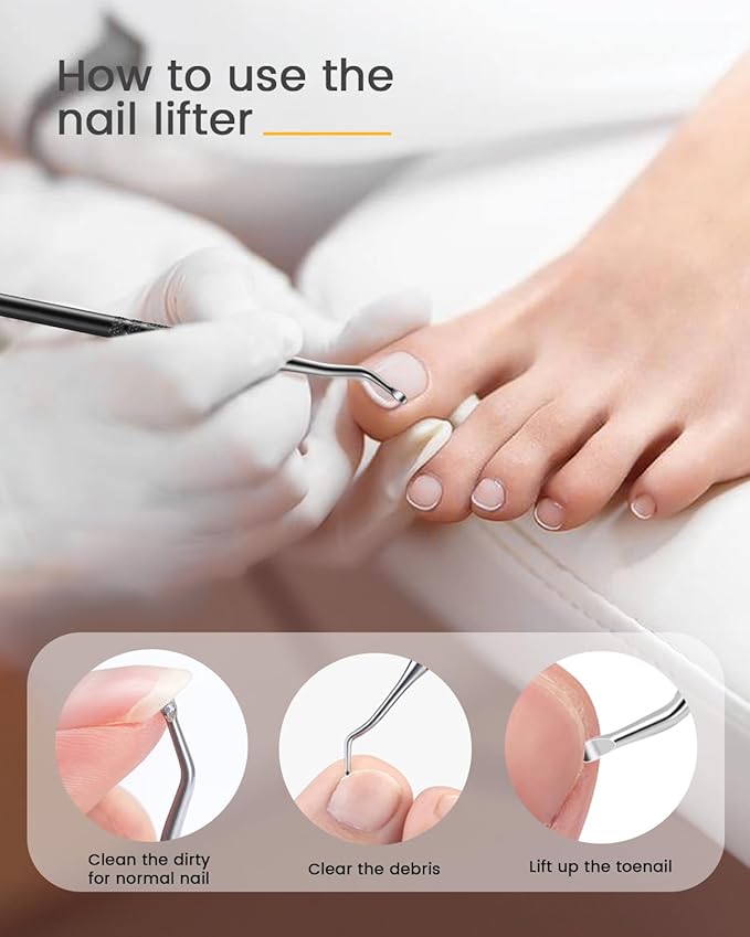 BEZOX Long Metal Nail File, Stainless Steel Fingernail File for Thick and Fungal Nails with Dual-Ended Toenail Lifter – The Ultimate Manicure & Pedicure Tool for Men and Women’s Nail Care - Black