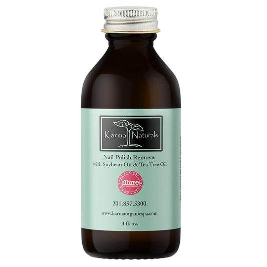 Karma Organic Nail Polish Remover with Soybean Oil and Tea Tree Oil- Non Toxic, Vegan, Cruelty Free, Acetone Free – Nails Strengthener for Fingernails – 4 fl. Oz
