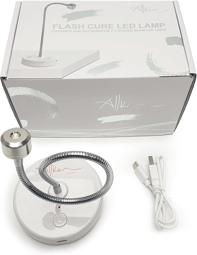 ALLKEM Flash Cure UV Nail Lamp – Gooseneck Gel Nail Light – Cordless Rechargeable LED Curing Lamp for Home & Salon Use – Silver, 3W