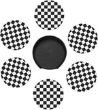 Drink Coasters with Holder Stand Set of 6 Black and White Checkerboard Pu - Image 5