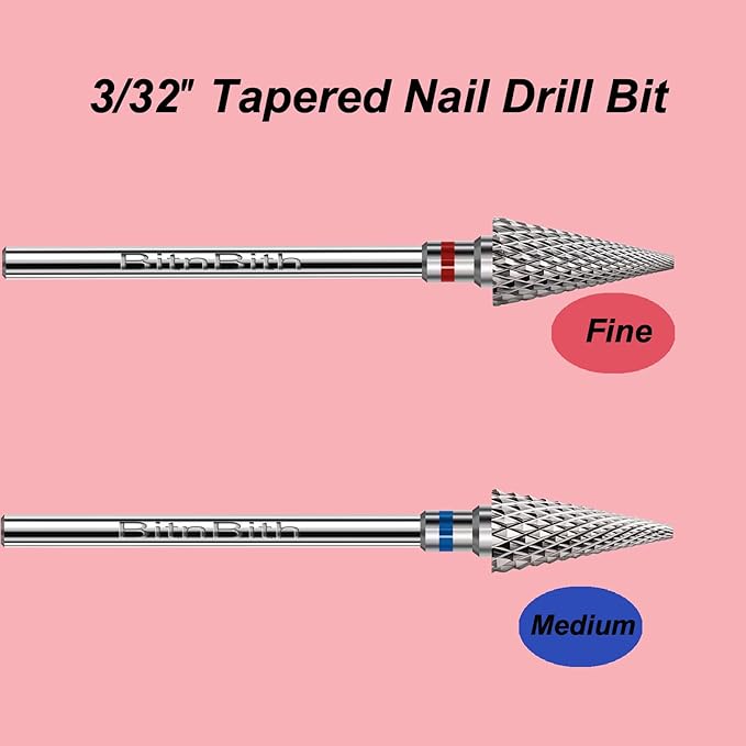 3pcs Nail Drill Bits Safety 3/32”Professional Acrylic Nail Carbide Tapered Nib Bit for Cuticle Dead Skin Remover,Multifunction Drill Bit for Nail Gel Polishing,Manicure Pedicure
