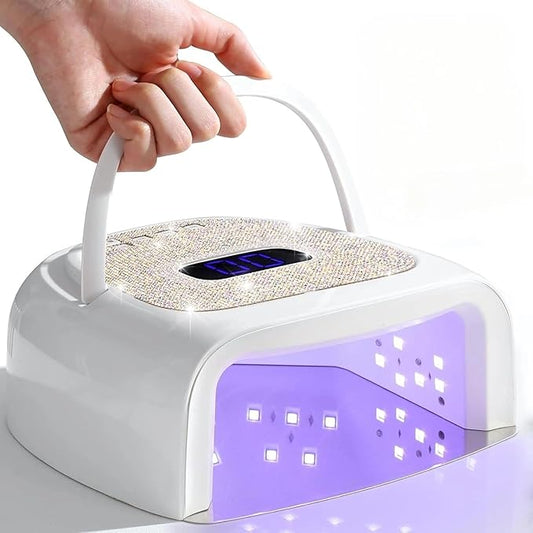 60W Rechargeable UV LED Nail Lamp, Faster Wireless Nail Dryer Gel Polish Light 42 Beads & Portable Handle, Professional Curing Lamp for Fingernail and Toenail (White)