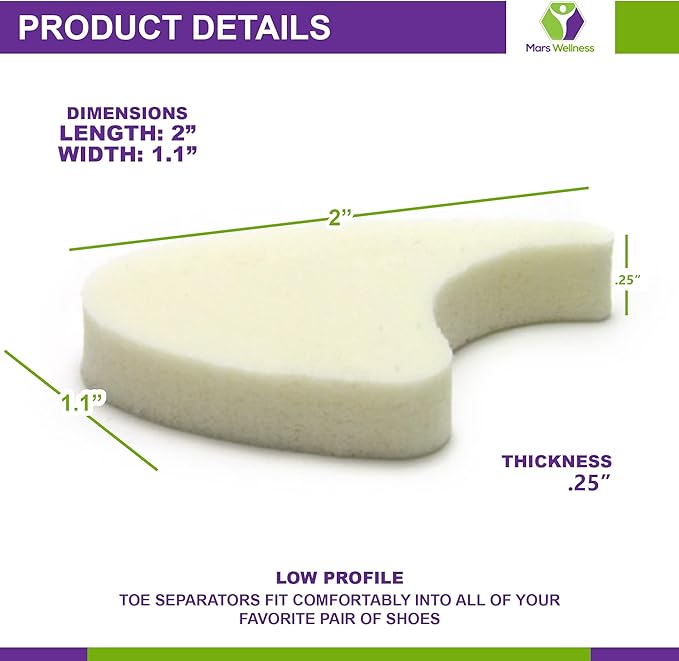 Mars Wellness Full Foam XL Toe Separators 1/4" - Toe Spacers for Corn, Blisters Relief - Bulk Pack of 50 Pads