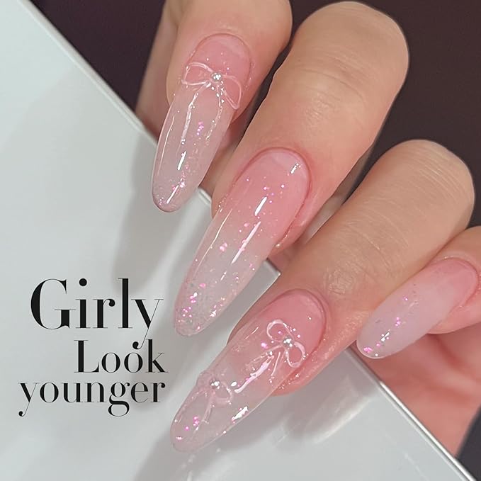 Double Rhythm Gel Polish 15ML Jelly Sheer Pastel Light Milky Color Pearl White Bottle 1 PC 0.5 OZ Full Size Nail Art Salon at Home (Pink Glitter-D1379)