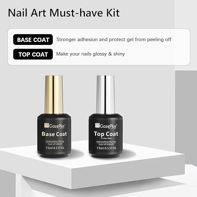 15ML Top Coat & Base Coat Set with Nail Primer and Nail Prep Dehydrator, Acid-Free Hema-free Dehydrate & Primer Set Shiny Top Coat for Acrylic Gel Nail Gel Polish Manicure Christmas Gift
