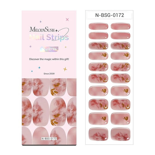 MelodySusie Semi Cured Gel Nail Strips (Pink Jelly Shading), Works with Nail lamp, Salon Quality, Long Lasting, Easy to Apply and Remove, Includes 20Pcs, 2 Prep Pads, Nail File and Wooden Stick