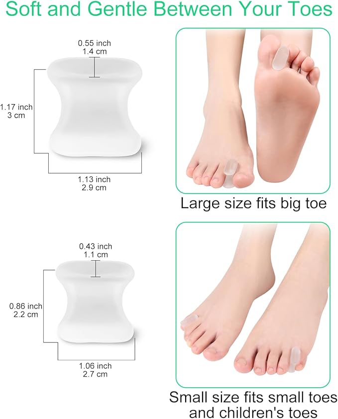 12 Pack Gel Toe Separators Silicone Toe Spacers for Women Men Bunion Corrector Toe Pain Relief, Toe Alignment, Soft Toe Spacer for Crooked Toes, Overlapping Toes, Hammertoe Correction (Large)