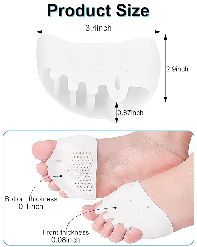 2 Pairs Silicone Toe Separators for Women and Men, Metatarsal Bunion Corrector Cushion, Soft And Breathable Toes Spacers for Foot Pain Relief (2*White)