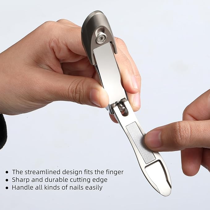 Beautyten Japanese Nail Clippers Stainless Steel Sharp Blades with Catcher and Nail File Compact Non-Slip Handle Precise-Cut Durable for Men Women Fingernails Toenails Made in Japan