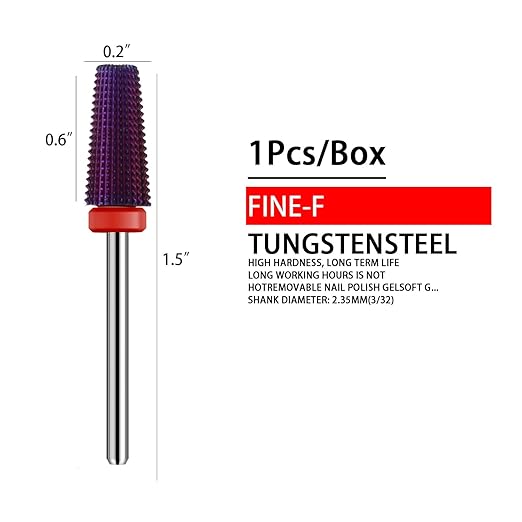 5 in 1 Nail Drill Bits,Multi-Function Straight Cut for Both Left and Right Handed,Carbide Tungsten Steel bits for Acrylic Nail Gel Fast Remove (F, Purple)
