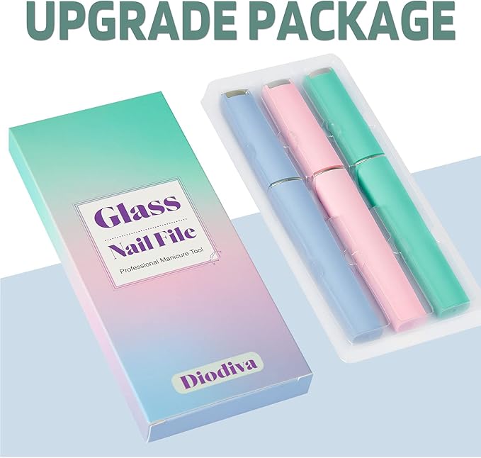 Glass Nail File 3 Pack for Natural Nails, Crystal Fingernail Files with Case Etched Nail Filer Professional Nail File Glass Lima de uñas, Unique Christmas Gifts Stocking Stuffers for Women Adults