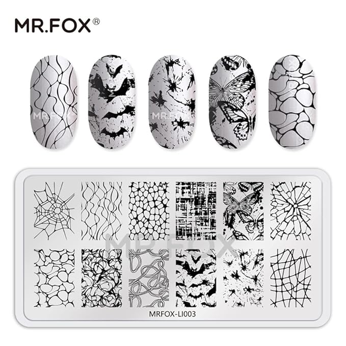MRFOX 5 Pcs Nail Plates Stamping Set Marbled Punk Spider Web Heart Star Theme Leaf Nail Art DIY Stamping Template