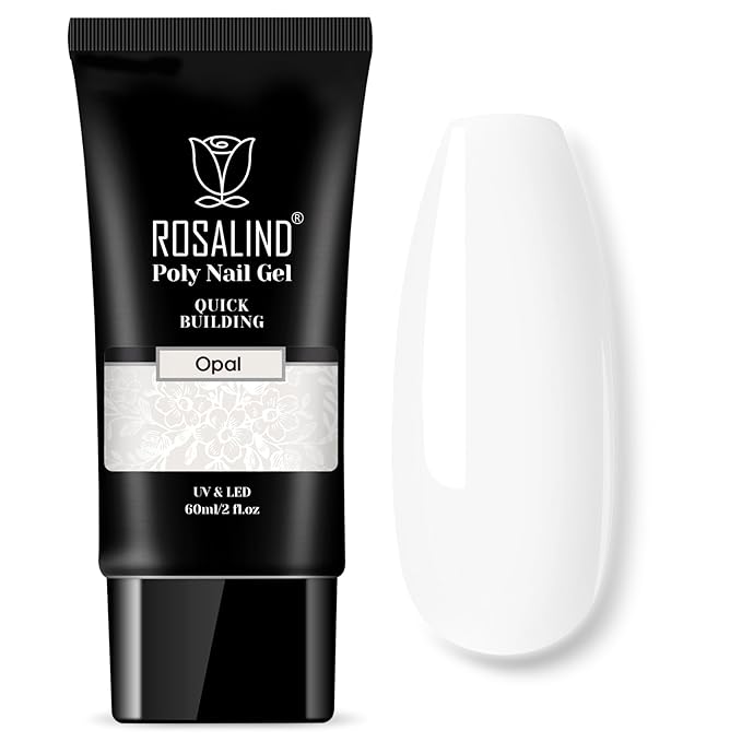 Opal White Poly Extension Gel, ROSALIND 2 oz White Poly Nail Gel for Nail Art Decoration, Nail Thickening Extension Easy to DIY Use at Home Need UV Lamp (Update Version)