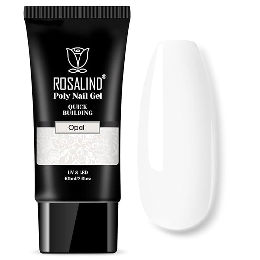 Opal White Poly Extension Gel, ROSALIND 2 oz White Poly Nail Gel for Nail Art Decoration, Nail Thickening Extension Easy to DIY Use at Home Need UV Lamp (Update Version)