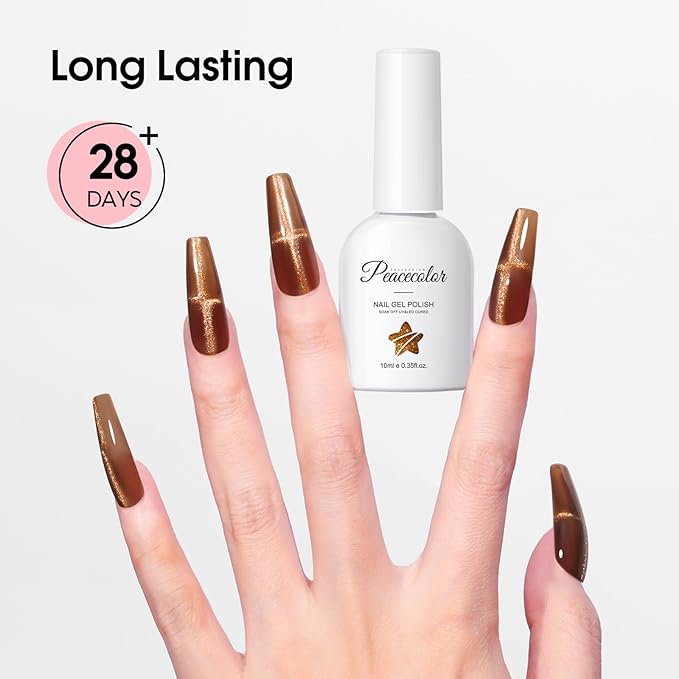 PEACECOLOR Brown Cat Eye Gel Nail Polish Set, 6pcs10ML Brown Red Milky Pink Nude Fall Jelly Gel Manicure Kit Nail Art DIY at Home All Seasons (1)