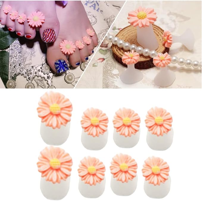 8Pcs Silicone Toe Separators, Daisy Flower Toe Separators Gel Foot Toe Spacers Separators Bunion Corrector for Pedicures Nail Polish Salon, Orange