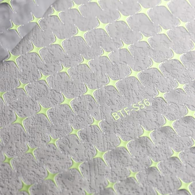 Nail Stickers - Blue Green Star Rhinestone, Minimalist Design, Self-Adhesive for Nail Art A Set of 2 Sheets