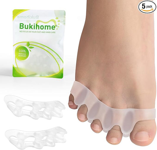 Bukihome Toe Separators, 4 Pair Soft Gel Toe Spacers to Correct Bunions, Toe Stretcher for Therapeutic Relief from Plantar Fasciitis, Foot Pain for Women & Men,Transparent Color+M