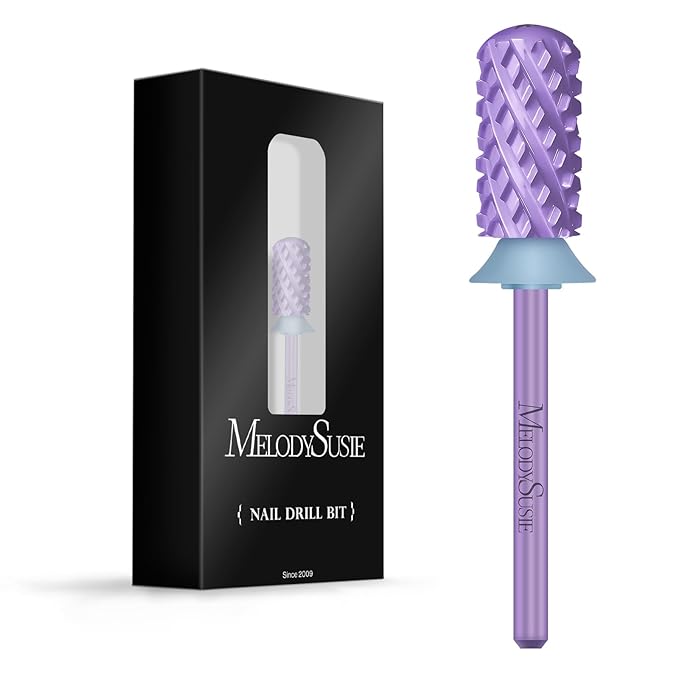 MelodySusie Safety Nail Drill Bits, 3/32'' Smooth Round Top Large Barrel Carbide Bits, Suitable for Manicure Pedicure Cuticle Gel Polishing, Beginners Bits, Purple, Series Bit-S, 4XC