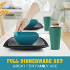 Teivio 16-piece Plastic Wheat Straw Square Dinnerware Set - Image 6