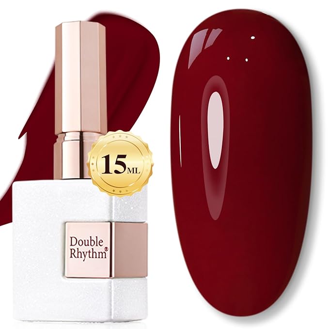 Double Rhythm Gel Polish 15ML Jelly Sheer Pastel Light Milky Color Pearl White Bottle 1 PC 0.5 OZ Full Size Nail Art Salon at Home (Burgundy Red-D1490)