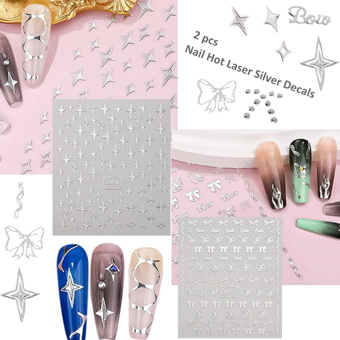 6400Pcs Silver Clear Nail Rhinestones, 600Pcs Multishapes Big Nail Gemstones +5800Pcs 1.5-6.5mm Flat Back Round Crystal Beads with B7000, Nail Decals, Multsize Flat Back Glass Stones for DIY Art
